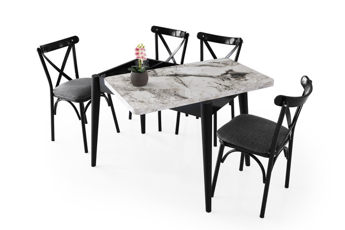 Hanah Home Dolunay - 1281 Mesa de comedor extensible mármol blanco Hanah Home Dolunay - 1281 Mesa de comedor extensible mármol blanco